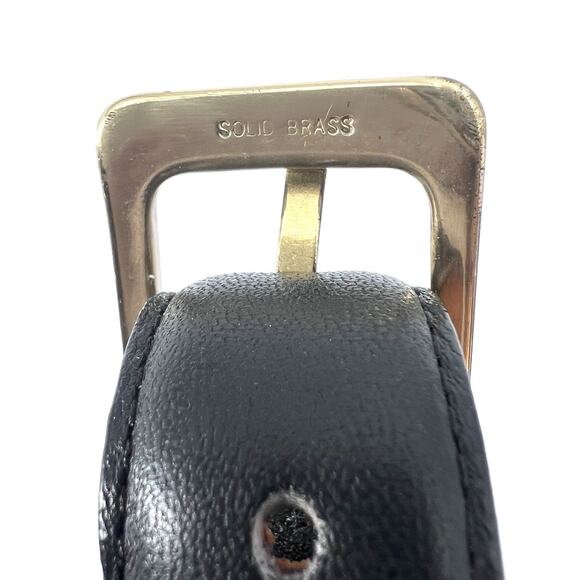 Lands' End Black Leather Belt With Brass Buckle Mens Size 34 - Picture 4 of 7